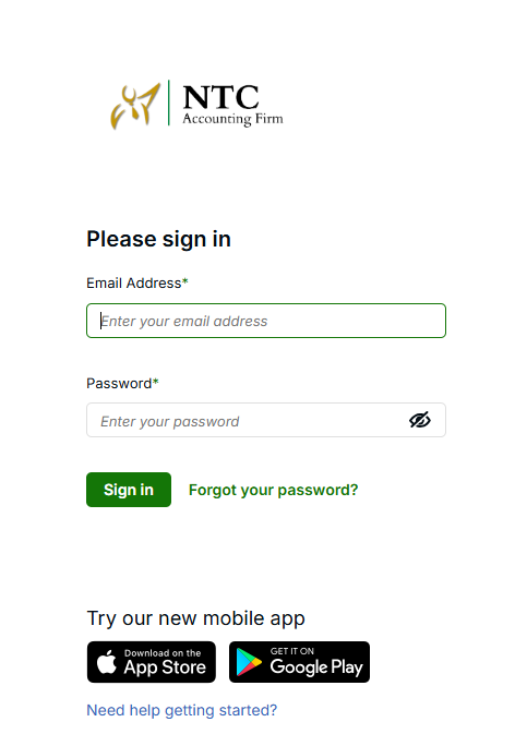 Sign-in page for NTC Accounting Firm.