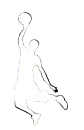 Silhouette of a basketball player dunking.