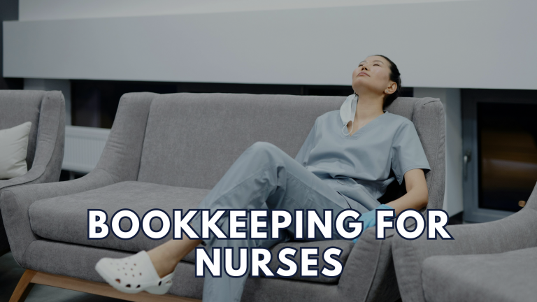 Exhausted nurse in scrubs resting on a sofa after shift — symbolising the need for simple, stress-free bookkeeping for self-employed healthcare professionals.